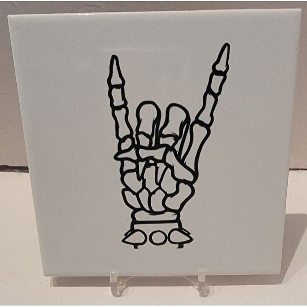 Skeleton Rock Hand With Spikes Ceramic Tile Coaster